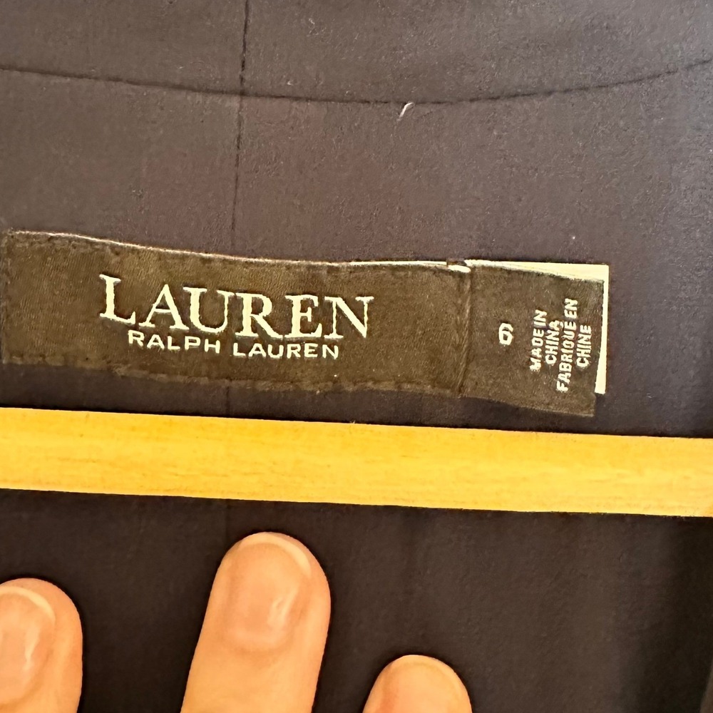 Lauren Ralph Lauren Navy Draped V Neck Sash Belt Dress Sleeveless Midi Size 6 - Picture 5 of 6